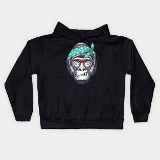 gorilla hand drawn wearing a red glasses and bandana Kids Hoodie